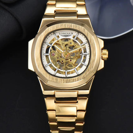 LONGLUX Men automatic mechanical watch luxury watches waterproof skeleton business cheap wholesale stainless steel gift watch