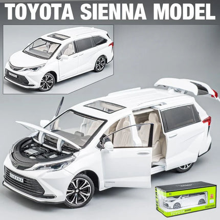 1/24 TOYOTA SIENNA MPV Van Diecast Toy Car Model Miniature Pull Back Sound & Light Doors Openable Collection Gift For Boyfriend