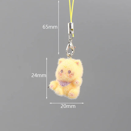 Flocking Animal Dog Cat Pendant Cute Keychain Keyring Bag Earphone Car Keychain Decor Keychains Accessories Phone Chain Lanyard