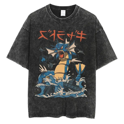 Pokemon Gengar T Shirt Men 2026 Summer Vintage Acid Wash Oversized Tee Japanese Anime Streetwear Hip Hop Harajuku Y2k