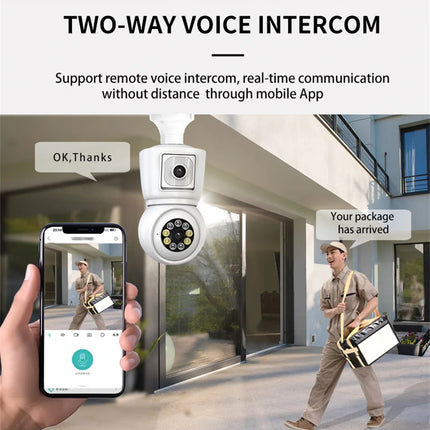 ICsee E27 6MP Bulb WiFi Camera Dual Lens Dual Screen Auto Tracking Two Way Audio Color Night Vision for Indoor Security Camera