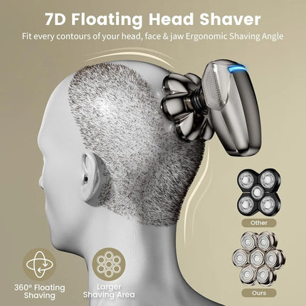 7D Head Shavers for Bald Men Detachable Head Shaver Dry Wet Bald Head Razor IPX7 Waterproof Shaving Machine with Type C Charge
