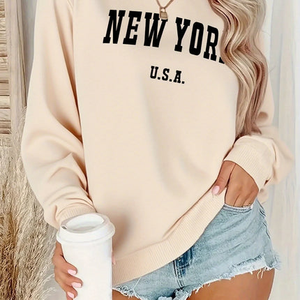 Women's Casual USA Print Pullover Sweatshirt Geometric Design Long Sleeve Round Neck Machine Washable Regular Fit for Autum