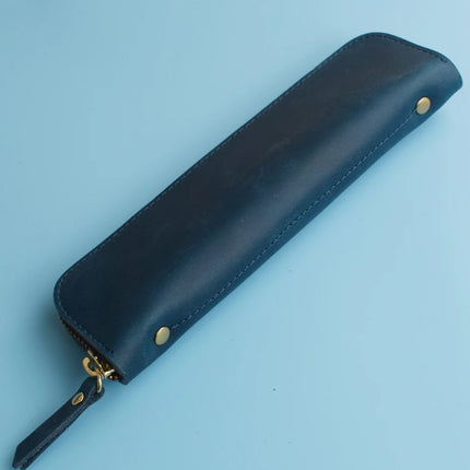 Nature Cowhide Pencil Case Zipper Pen Holder Organizer Protection Bag Handmade Genuine Leather Pencilcase Office School Supplies