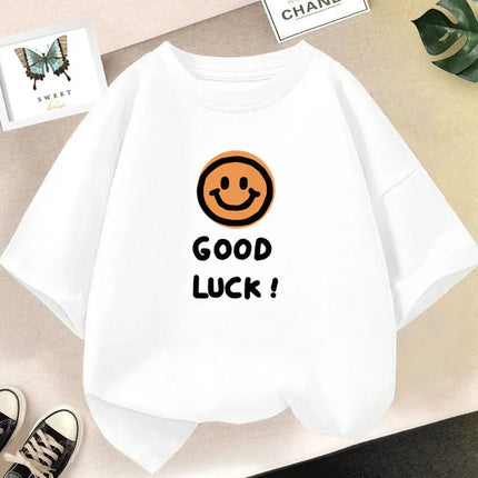 Smile Print Cotton T-Shirt for Girls Casual O Neck Short-Sleeve Kids Fashion Summer T-Shirts Tops Baby Tees Child Clothes