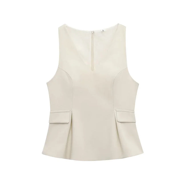 HXAO Women's Spring Elegant Vest Tops 2025 Summer Y2k Tank Tops Ladies Fashion Casual Sleeveless Office Beige Tops For Female