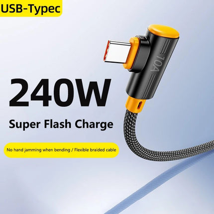 240W Super Flash Charging Data Cable USB To Type C 90° Elbow Data Cable 1M/1.5M/2M/3M Fast Charging For Samsung Huawei iphone