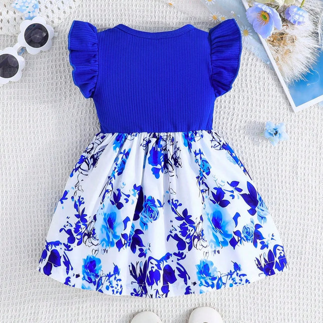 Baby Girl Dress Summer Bow and Floral Pattern Knit Solid Color Short Sleeve Baby Dresses Cute Casual Girl Kid's Dress