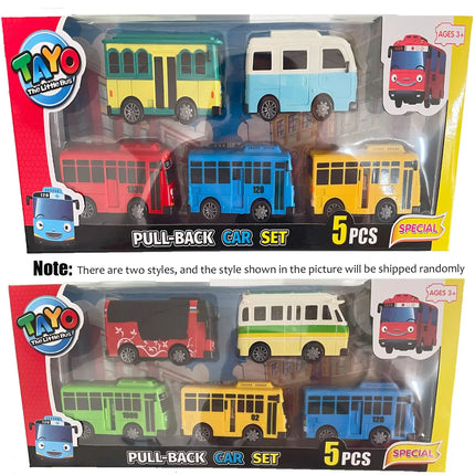 Mini Pull Back Tayo Bus Toy Set with Openable Doors, Sliding Cartoon Vehicle Toy for Kids Boys, Educational Traffic Playset Gift