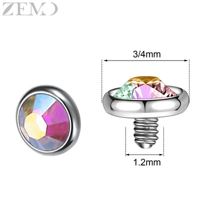 ZEMO 1 Piece 16G Stainless Steel Dermal Anchor Top 3MM/4MM Colorful CZ Crystal Micro Skin Diver Piercings Surface Body Piercing