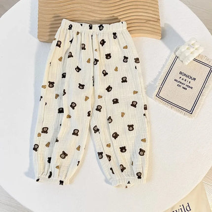 Kids Trousers Baby Summer Korean Bottoms Girls Cartoon Muslin Bloomer Children Casual Elastic Waist Playwear Fashion Clothing