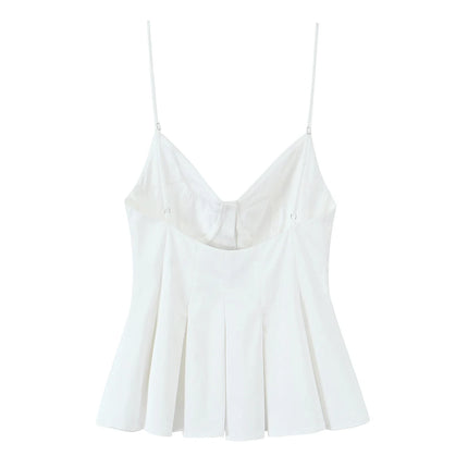 DUOPERI Women 2025 New Fashion Poplin Striped Backless Camisole Thin Straps V-Neck Female Chic Lady Casual Mujer Tops