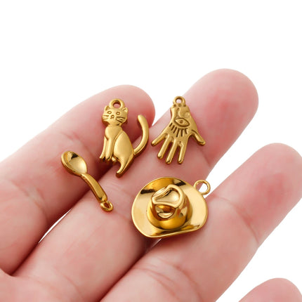 5pcs Creative Stainless Steel Moon Wine Cup Flower Spoon Fork Cat Bear Animals Small Pendants Charms for Jewelry Making Supplies