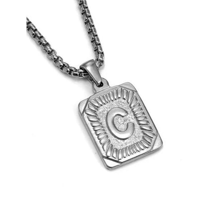 Men's 18K Gold Square Double-Sided 26 English Letter Pendant Titanium Steel Jewelry Necklace