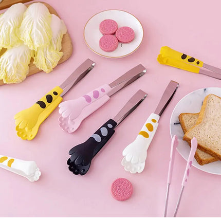 Japanese Cat Paw Shape Food Tongs Cute Cartoon Meal Tongs Stainless Steel Barbecue Tongs Sandwich Baking Clip Kitchen Gadgets