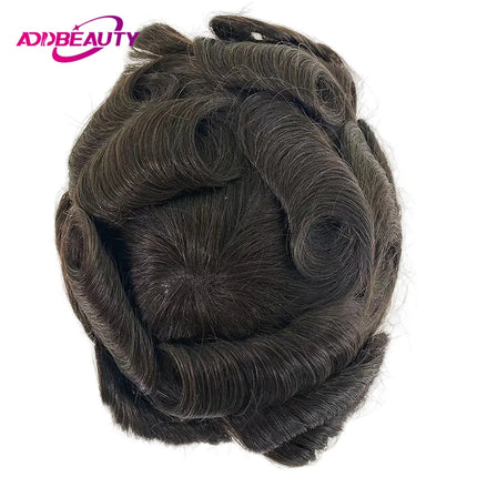 Q6 HD Lace PU Base Men Toupee Indian Human Hair Wig for Man Skinlike Lace PU Natural Remy Hair System Unit Brown Human Hairpiece