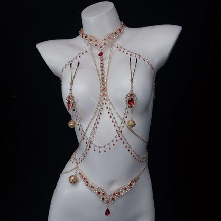 Sexy Ruby Bell Nipple Clip All-in-One Erotic Nipple Chains 5 Sizes of Butt Plugs Breast Stimulation Sexy Accessories SM Sex Toy