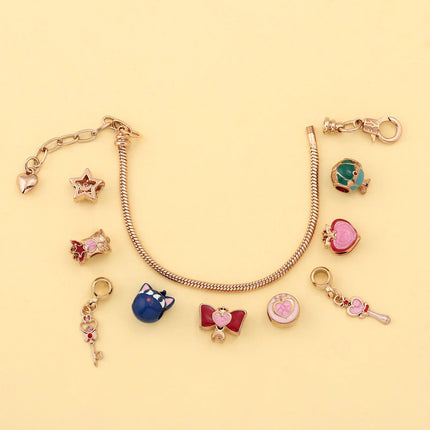 Anime Cartoon Moon Tsukino Usagi Enamel Keychain Necklace for Women Girl Magic Brooch Aino Minako Pin Cosplay Jewelry Gift