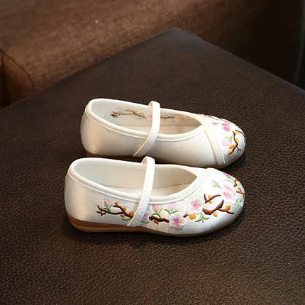 Girls Hanfu Flats Shoes Chinese Style Kids Princess Embroidery Cloth Shoes Dance Versatile Children's Ancient Dress Up Loafers