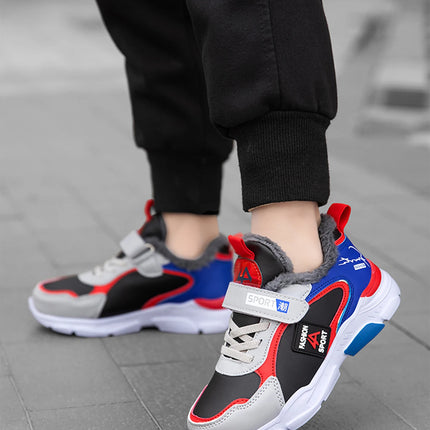 Autumn and Winter Kidsren's Shoes, Boys' Sports Shoes, Leather-Covered, Velvet-Lined, Breathable, Non-Slip, Versatile Sports Shoes for Middle-Aged and Older Kidsren and Primary School Students