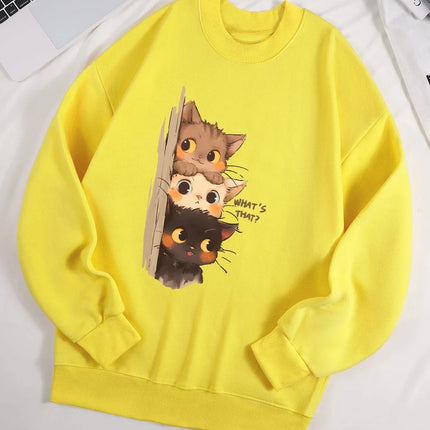 Three Little Cats Are Secretly Watching You Print 2025 Autumn Winter Hoodie Women Street Sweatshirt Basics Sporty Pullover Cloth