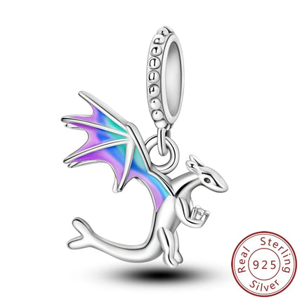 925 Sterling Silver Charms Beads Cute Fire Dragon Shaped Chameleon Charms Fit Original Pendants Bracelet DIY Women Jewelry Gift