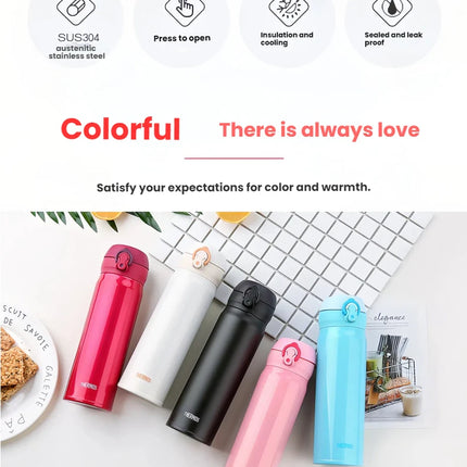 THERMOS 350/500ML Water Bottle Vacuum Flask Stainless Steel Thermal Mug, Hot Cold Keep 6-12H,Leakproof for Office Outdoor Travel