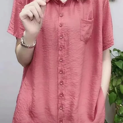 Plus Size Loose Sportswear Women's Shirt Summer New Style Base Layer Top Korean Style Commute Linen Fabric Regular Fit