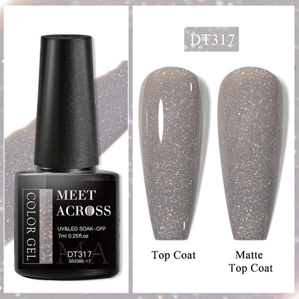 MEET ACROSS 7ml Rubber Base Gel Glitter Nude Pink White 2 In 1 Gel Nail Polish Nail Art Varnish For Nails Winter Autumn Manicure