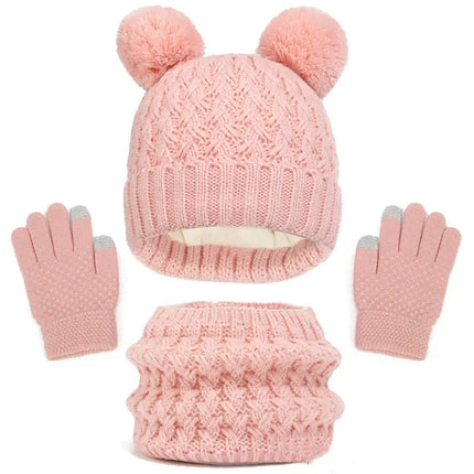 Kids Winter Hat Scarf Gloves Set Girls Knitted Scarf 3pc Set Childs Winter Warm Neck Scarves Beanie Cap For Boy Baby Gloves Suit