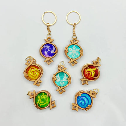 Game Impact Vision Fontaine Water God Focalors Lyney and Lynette Keychain Luminous 7 Element Eye Of Original God Toy KeyRing