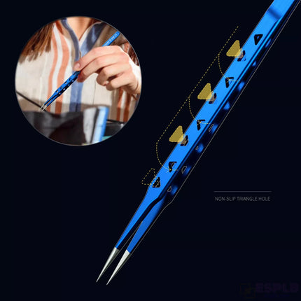 Mechanic 160mm High Precision Non-Magnetic Stainless Steel Tweezers 0.25mm Thin Tip of 0.008mm Flying Line for Industrial Repair