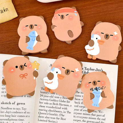 5Pcs/Lot Cute Capybara Sticky Note 60Sheets/Book Kawaii Goose Fish Capybara Shaped Memo Pad Student Message Writing Pads School