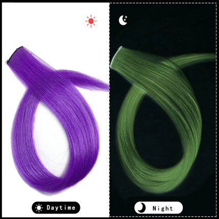 20 Inch Glow in the Dark Hair Extensions Clip Luminous Colored Hairpieces Party Rainbow Hair Clips Synthetic Straight Wig