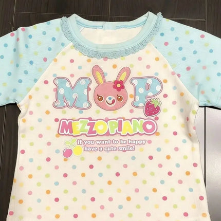 Cute Japanese Style Short Sleeve round Neck Lace Print T-Shirt for Girls Early Fashion Soft Shoulder Insert Color Block Summe...