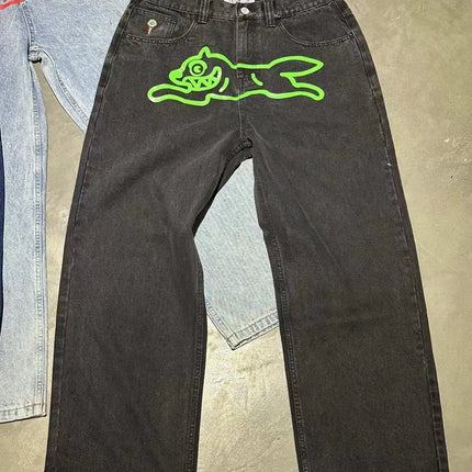 2026 Classic Printed Men Straight Denim Pants Loose Fit YKK Zipper Casual Denim Jeans Pants Trousers