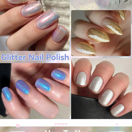 LILYCUTE 7ml Pink Glitter Nail Polish Colorful Bright Shining Pearl Effect Nail Art DIY Decoration No Need of Lamp to Cure