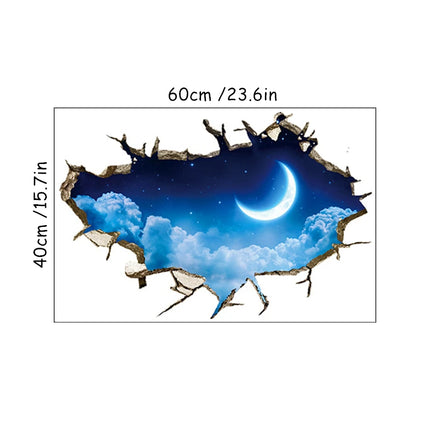 3D Wall Hole Art Star Sky Mural Meteor Crescent Moon Vinyl Stickers Home Decoration for Aesthetic Room Roof Night View Wallpaper