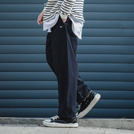 Maden Vintage Khaki Easy Pants Men's Casual Elastic Waist  Straight Trousers Skateboarding Jogger Ankle-tied Drawstring Pants
