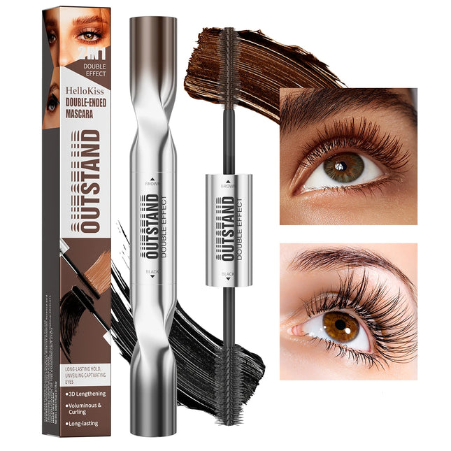 Double-Ended Waterproof Mascara Black & Brown, Long-Lasting Lashes, Volumizing Lengthening for All Skin Types, Waterproof Mascara