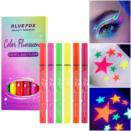 6pc Matte Eyeliner Stick Pack,Fluorescent Eyeliner Pencil Set,Waterproof Vibrant Color Glow Neon Makeup Pens for Bold Eye Makeup