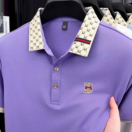 Advanced letter embroidery short sleeve polo shirt light luxury brand business leisure summer men's T-shirt fashion lapel top