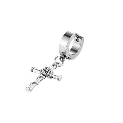 Classic Simple Cross Pendant Earrings Stainless Steel Fashion Vintage Geometric Stud Ear Jewelry Party Gifts For Women Men