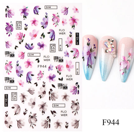 Hibiscus Flower 3D Nail Stickers Cherry Blossom Floral White Florals Petal Nail Art Decals Sliders Manicure Nail Tips Decor