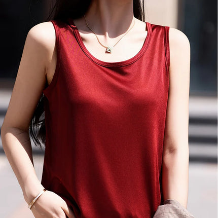 High-End Acetate Fiber Women's Knitted T-shirt with Suspender European Fashion Style Popular Women's Top