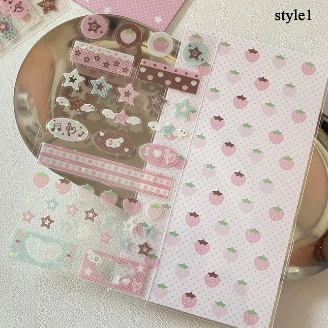 DIY Cute Cartoon INS Strawberry Glitter Sticker Stationery Decorative Stickers Musical Note Sticker Journal Sticker