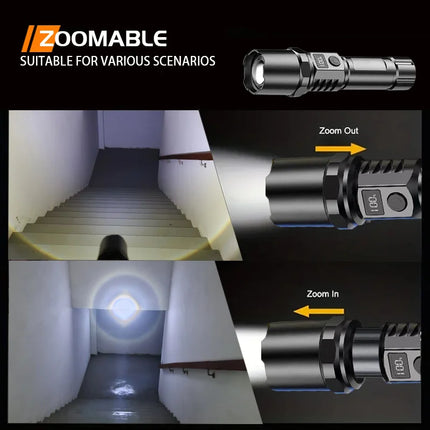 Super Bright LED Flashlight USB Rechargeable Flashlights with Tactical Zoom High Power Spotlight Outdoor Camping Fishing Torch