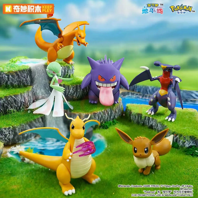 Keeppley Pokemon Fight! Serie Building Block Toys Dragonite Garchomp Gardevoir Charizard Gengar Eevee Action Assembly Model Toys