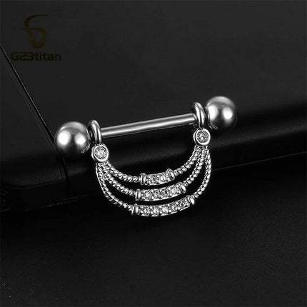 2pcs Silver Color Zircon Nipple Rings Allergy-free 14G 16mm Titanium Straight Barbell Piercing Sexy Beach Jewelry Woman Ornament