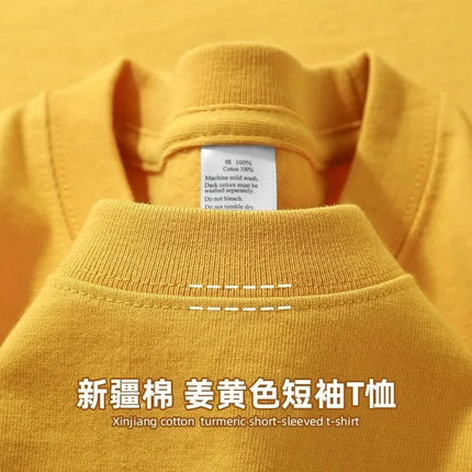 Xinjiang cotton 300g heavy cotton round neck short-sleeved T-shirt loose solid color large size men's and women's couples shirt